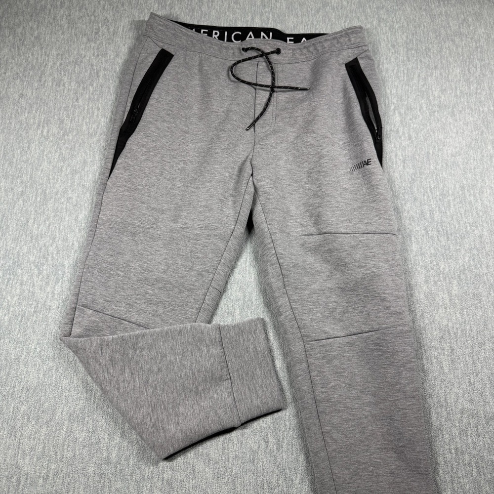 American Eagle Joggers Mens L Gray Athletic Slim Fit Zip Pocket Pants Activewear
